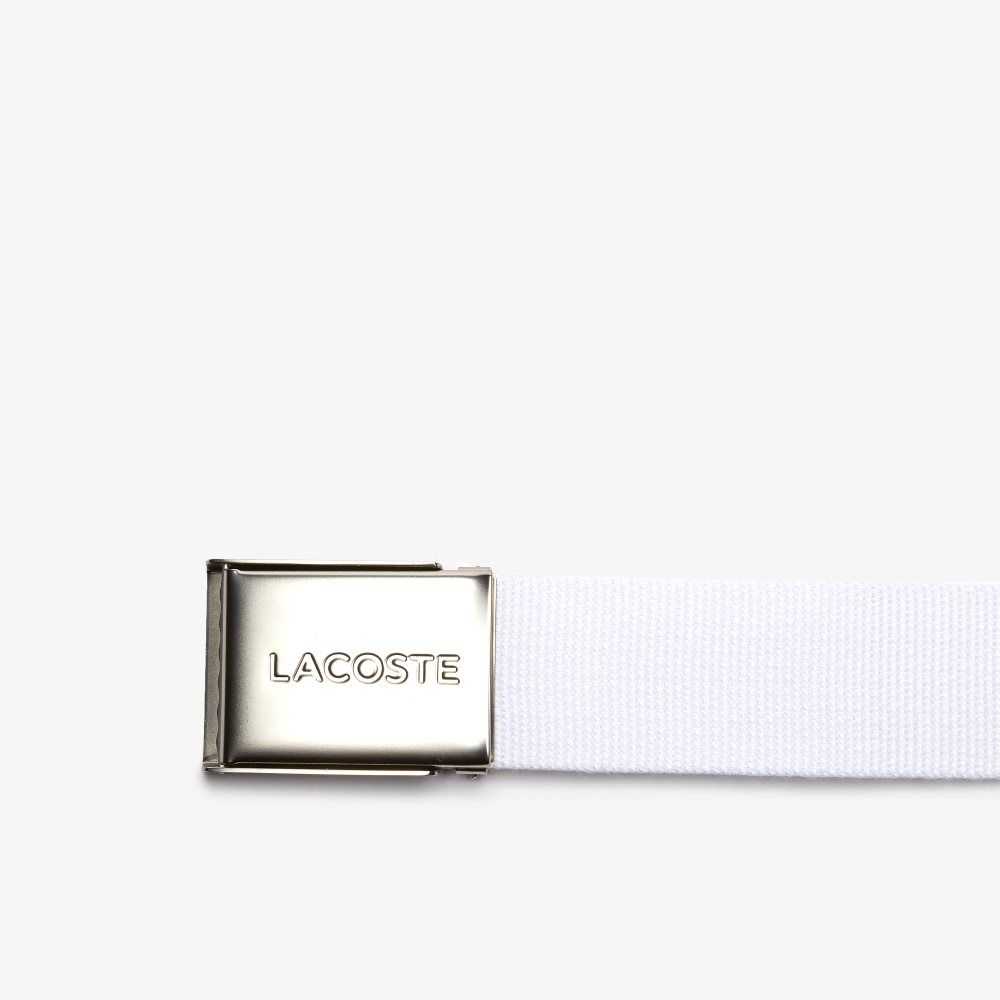 Lacoste Engraved Buckle Woven Fabric Belt Bright White | UNJI-62304