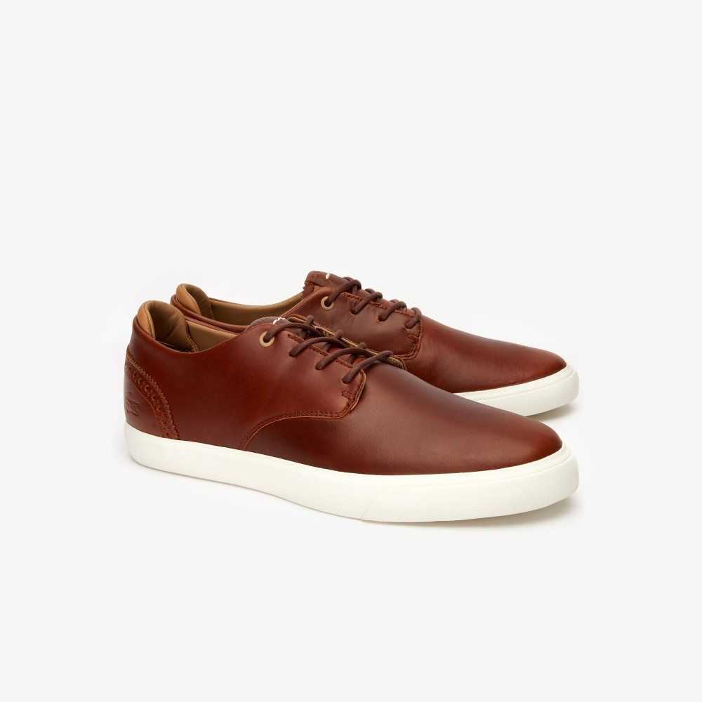Lacoste Esparre Club Leather Trainers Brw/Off Wht | YJZC-76910