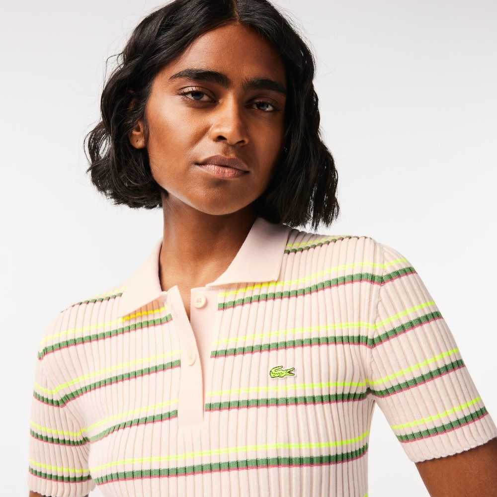 Lacoste French Made Striped Polo Dress White | IEDT-94837