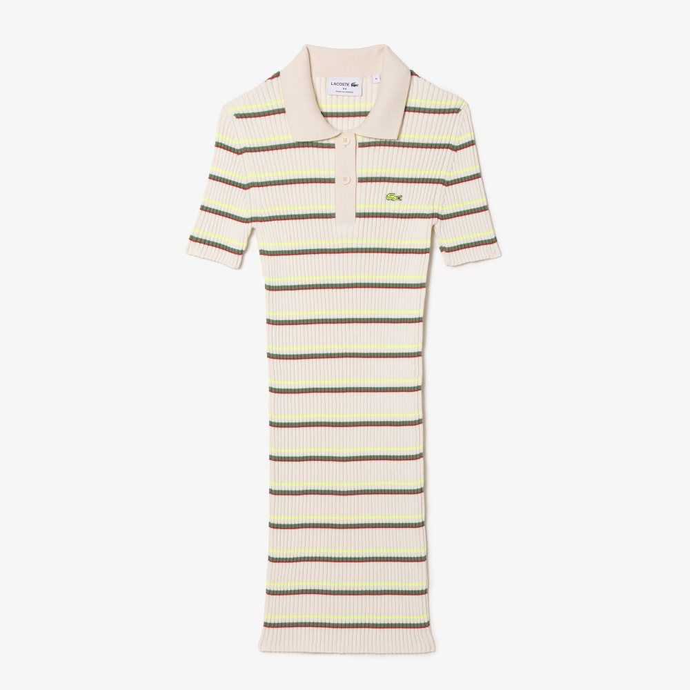 Lacoste French Made Striped Polo Dress White | IEDT-94837