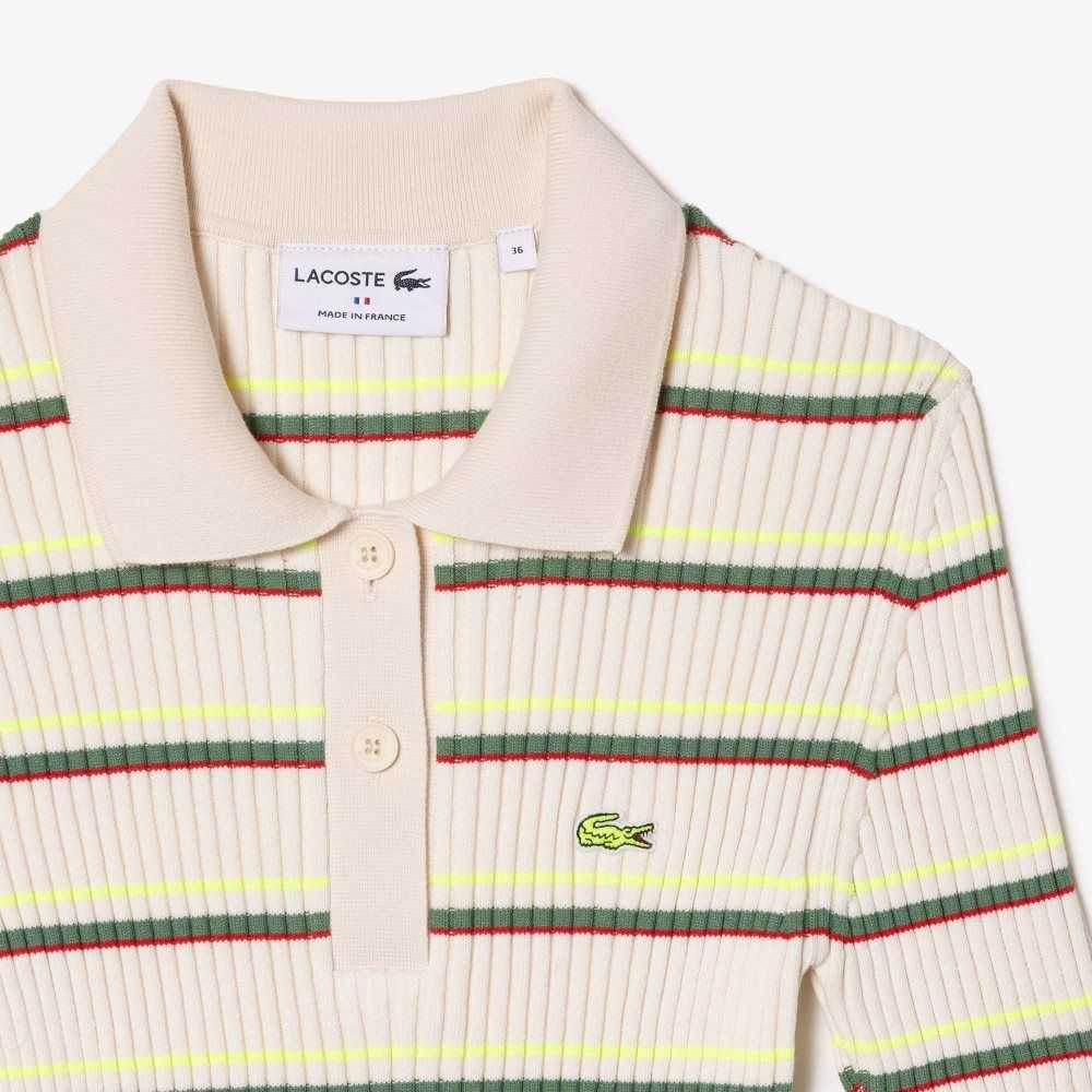 Lacoste French Made Striped Polo Dress White | IEDT-94837