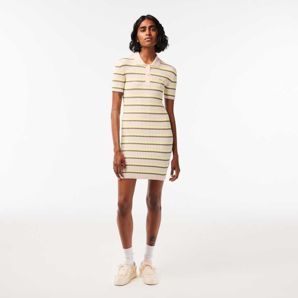 Lacoste French Made Striped Polo Dress White | IEDT-94837