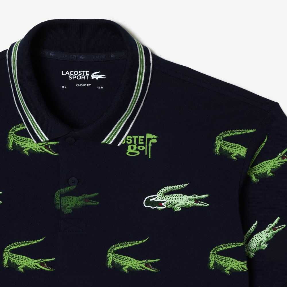 Lacoste Golf Crocodile Print Polo Navy Blue / White / Green | QZOV-56280