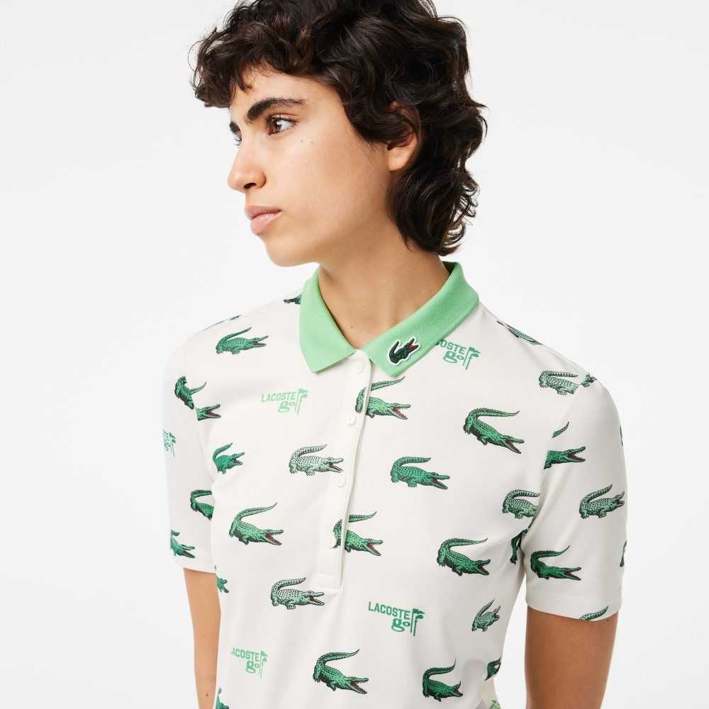 Lacoste Golf Crocodile Print Polo White / Green | QWKN-94518