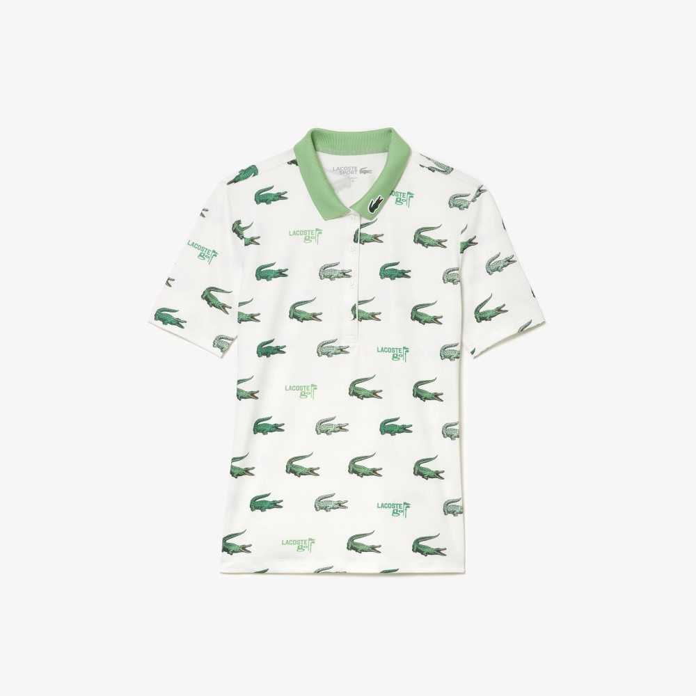 Lacoste Golf Crocodile Print Polo White / Green | QWKN-94518