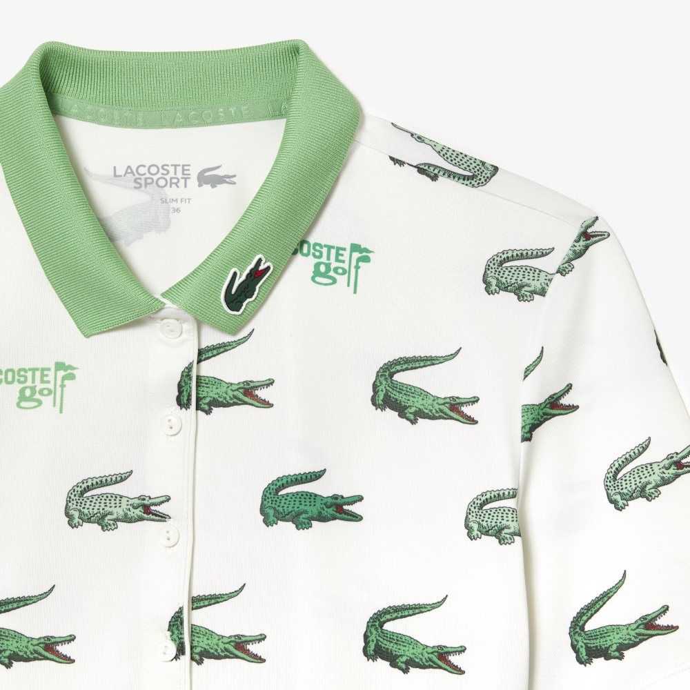 Lacoste Golf Crocodile Print Polo White / Green | QWKN-94518