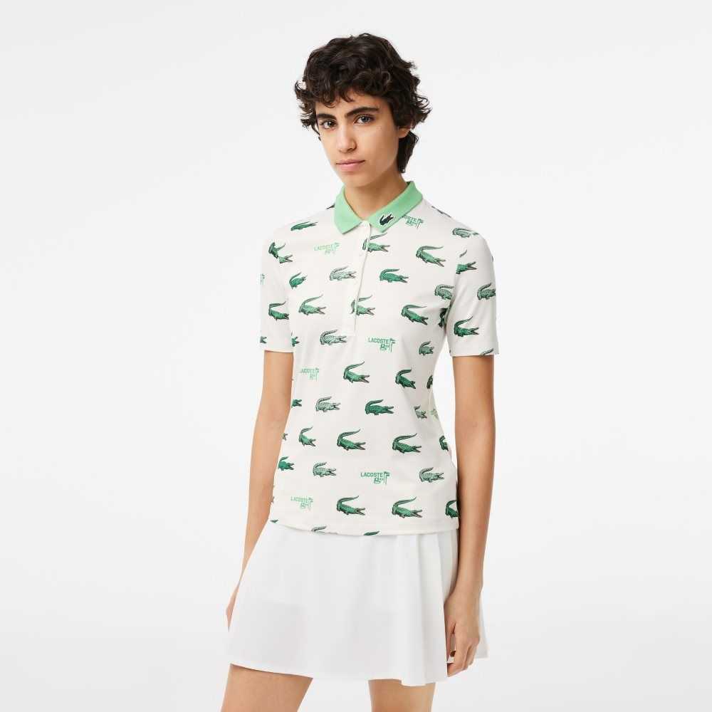 Lacoste Golf Crocodile Print Polo White / Green | QWKN-94518