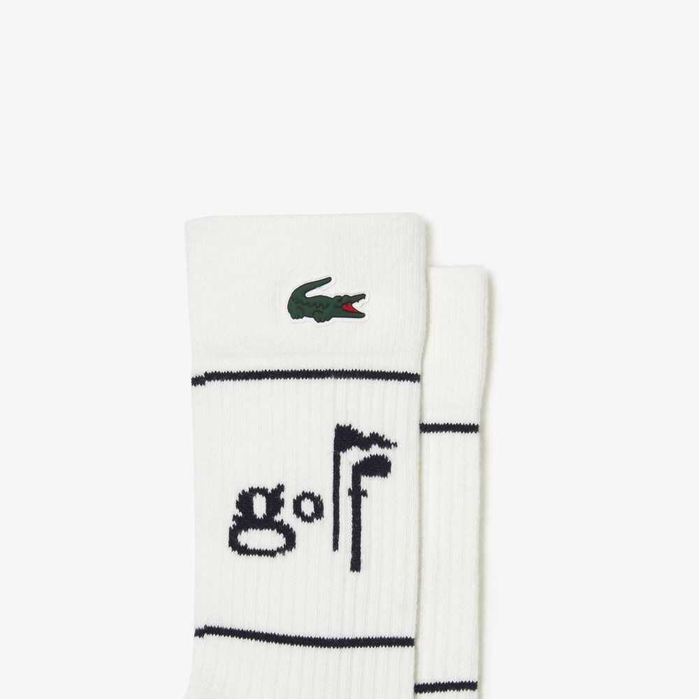 Lacoste Golf Lettering Socks White / Navy Blue | VOHN-45819