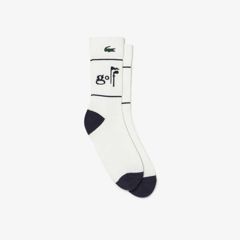 Lacoste Golf Lettering Socks White / Navy Blue | VOHN-45819