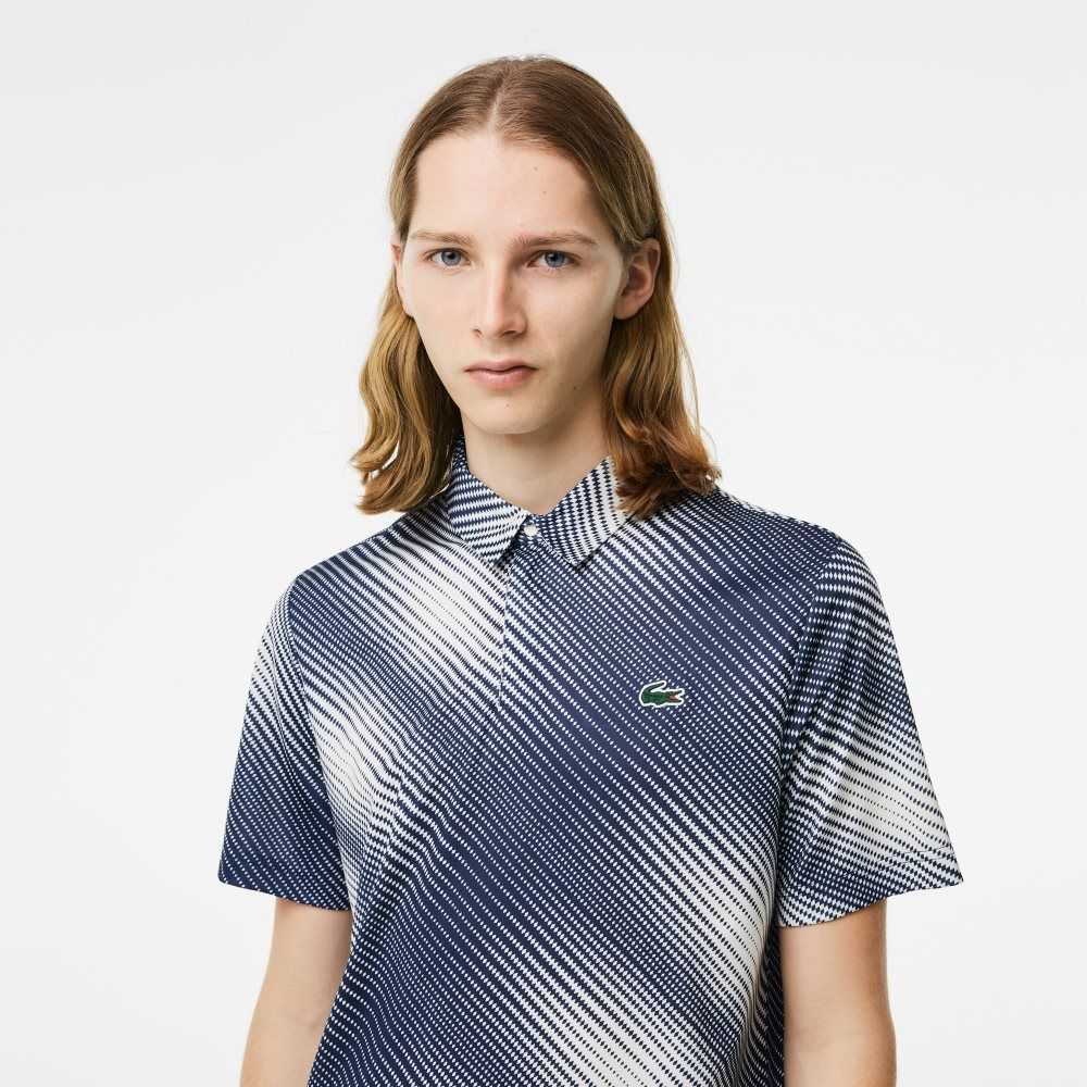 Lacoste Golf Printed Recycled Polyester Polo White / Navy Blue | PDYG-57639