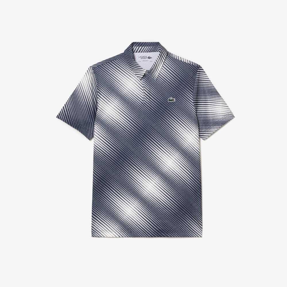 Lacoste Golf Printed Recycled Polyester Polo White / Navy Blue | PDYG-57639