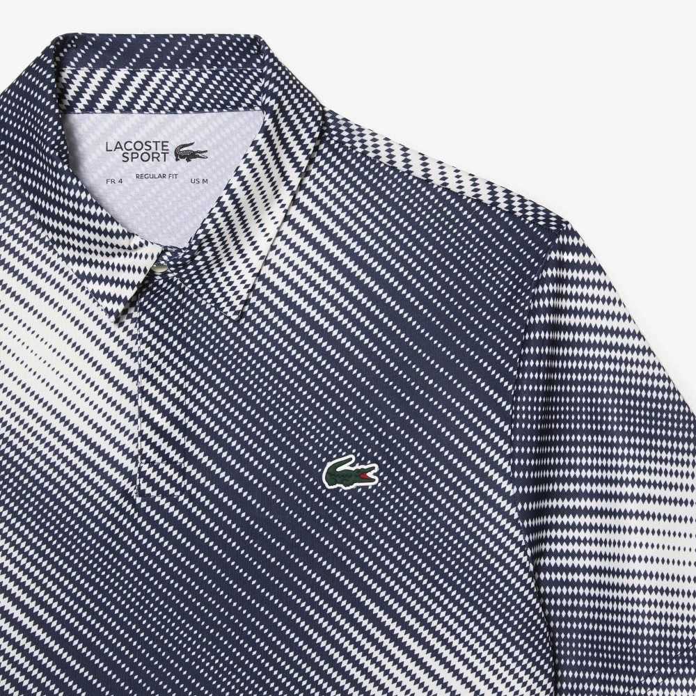 Lacoste Golf Printed Recycled Polyester Polo White / Navy Blue | PDYG-57639