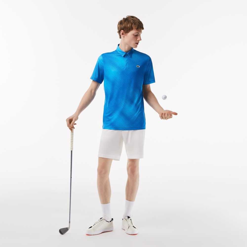 Lacoste Golf Printed Recycled Polyester Polo Blue | SPUT-60572
