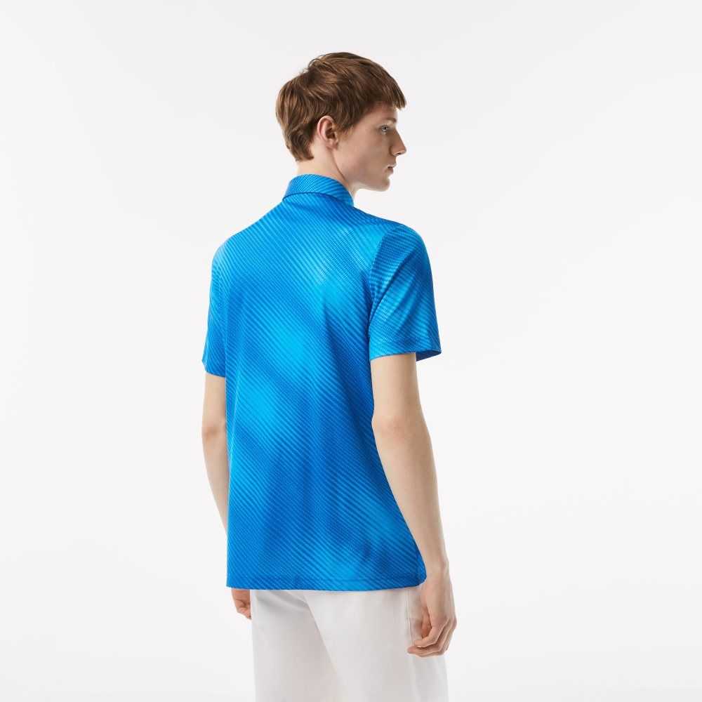 Lacoste Golf Printed Recycled Polyester Polo Blue | SPUT-60572