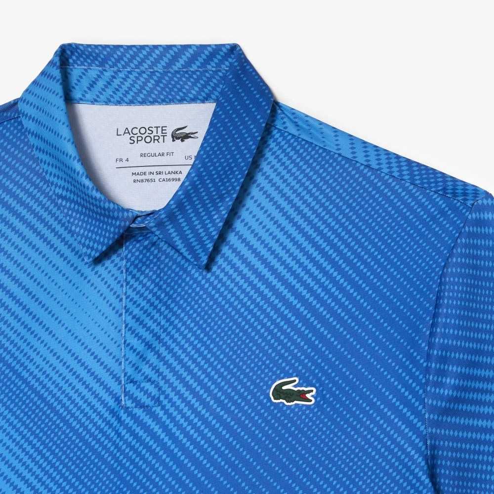 Lacoste Golf Printed Recycled Polyester Polo Blue | SPUT-60572