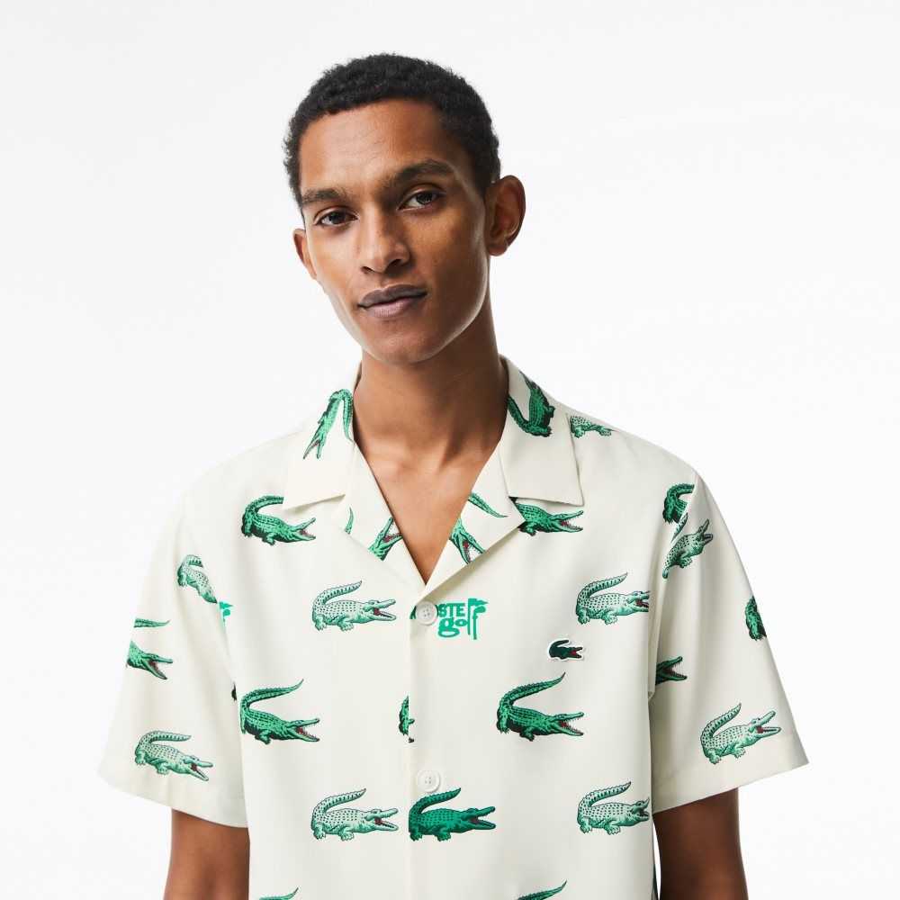 Lacoste Golf Printed Short-Sleeve Shirt White | HMDO-32749