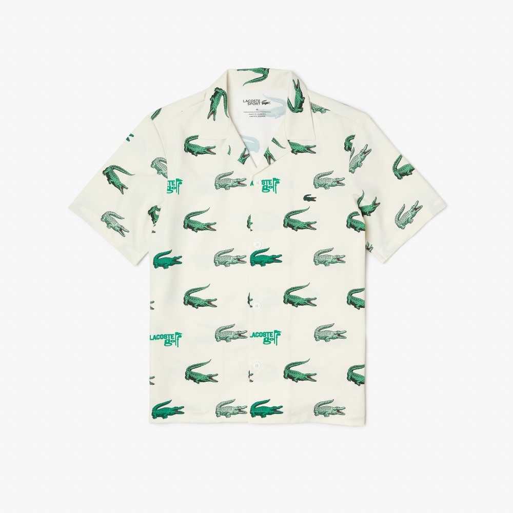 Lacoste Golf Printed Short-Sleeve Shirt White | HMDO-32749