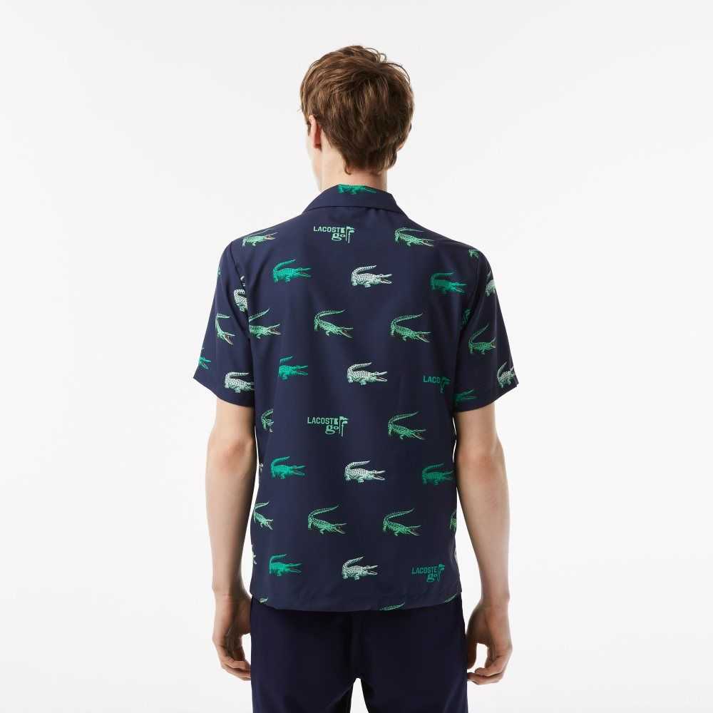 Lacoste Golf Printed Short-Sleeve Shirt Navy Blue | LDOV-67851