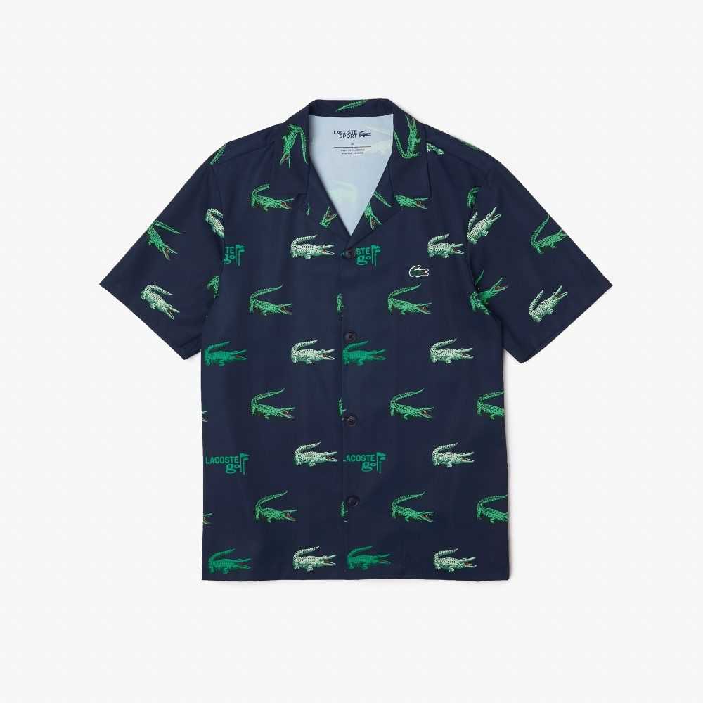 Lacoste Golf Printed Short-Sleeve Shirt Navy Blue | LDOV-67851