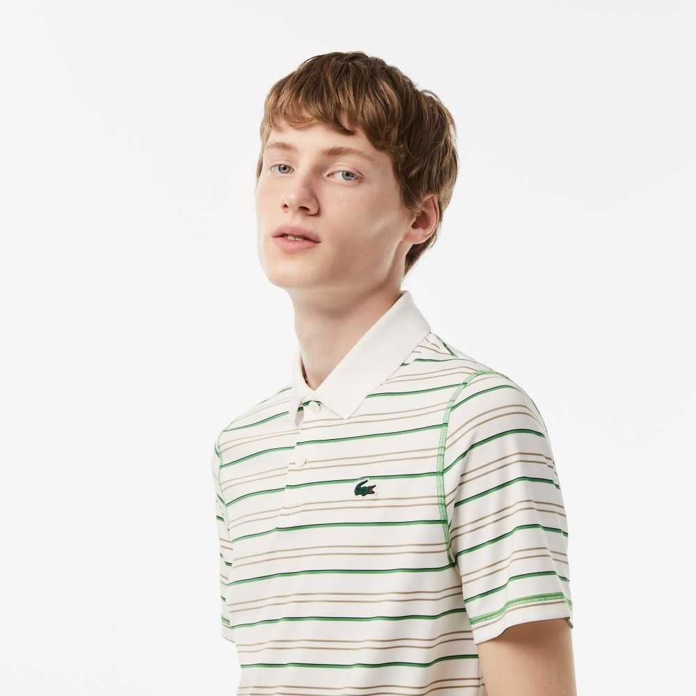 Lacoste Golf Recycled Polyester Stripe Polo White / Beige / Navy Blue / Green | BSQR-97215