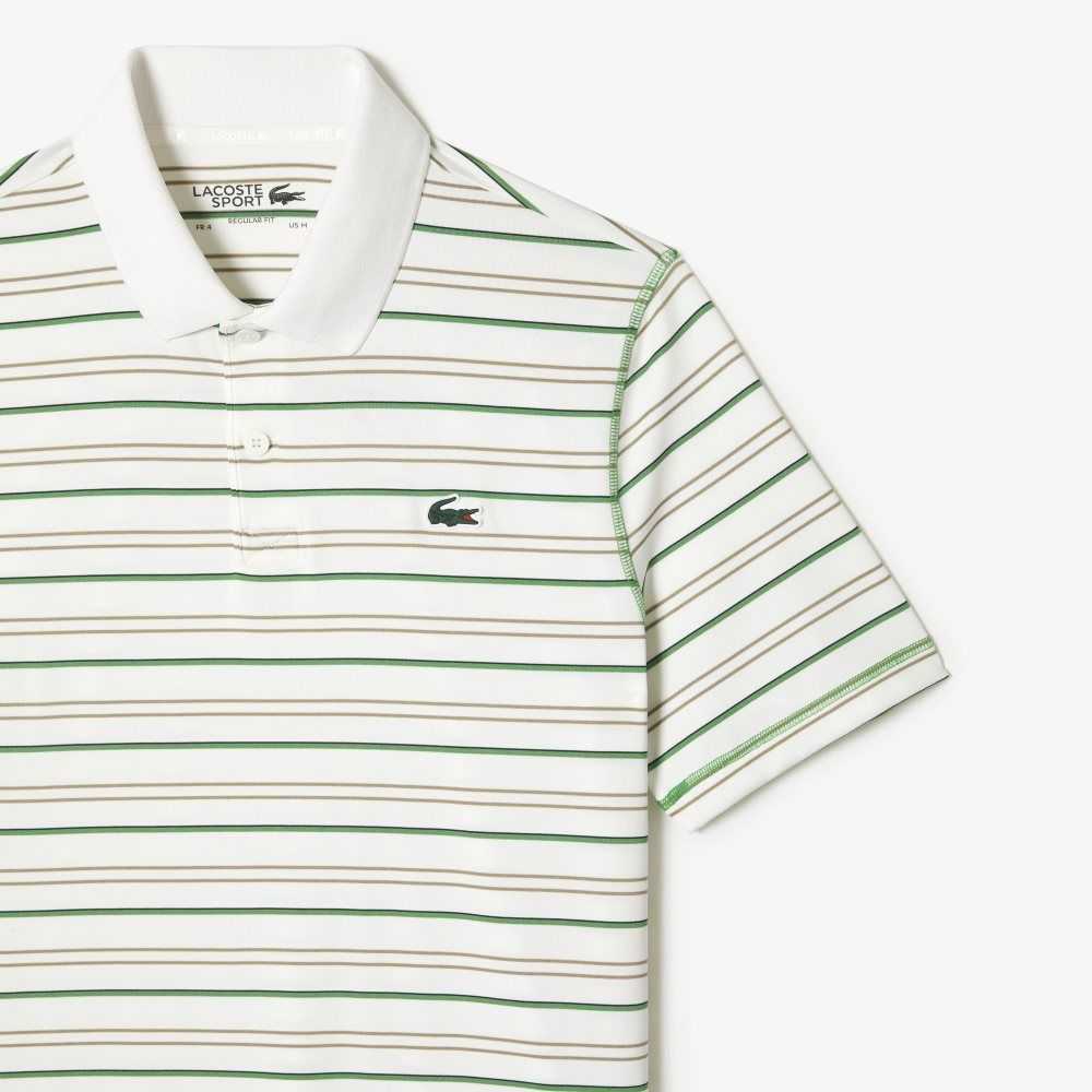 Lacoste Golf Recycled Polyester Stripe Polo White / Beige / Navy Blue / Green | BSQR-97215