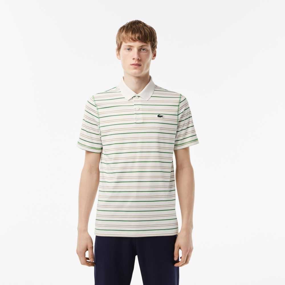 Lacoste Golf Recycled Polyester Stripe Polo White / Beige / Navy Blue / Green | BSQR-97215