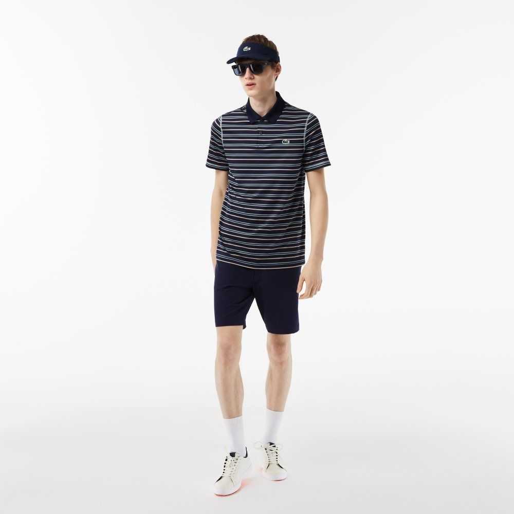 Lacoste Golf Recycled Polyester Stripe Polo Navy Blue / Light Green / White / Beige | ZQRN-45876