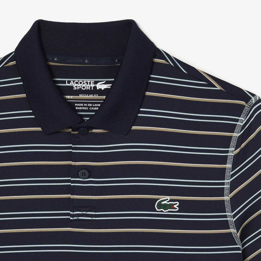 Lacoste Golf Recycled Polyester Stripe Polo Navy Blue / Light Green / White / Beige | ZQRN-45876