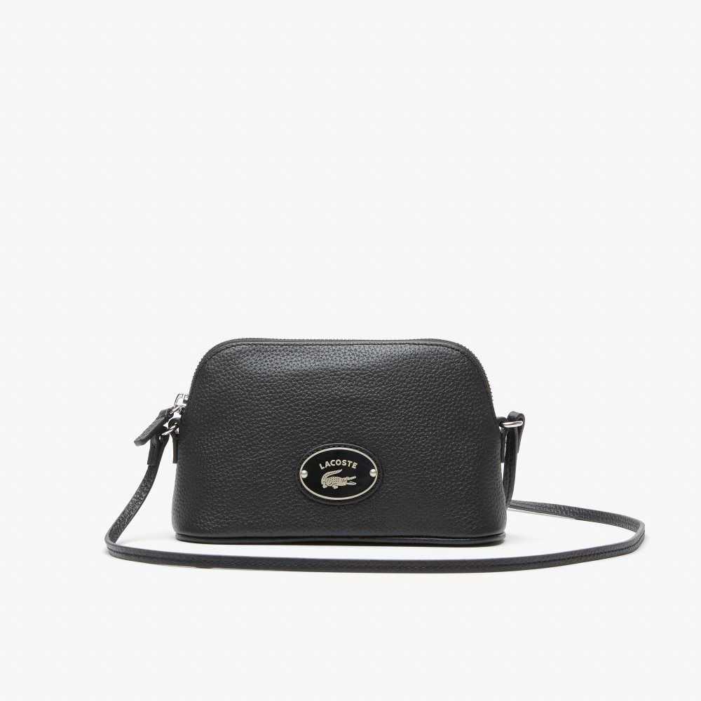 Lacoste Grained Leather Dome Crossover Bag Black | MESB-63958