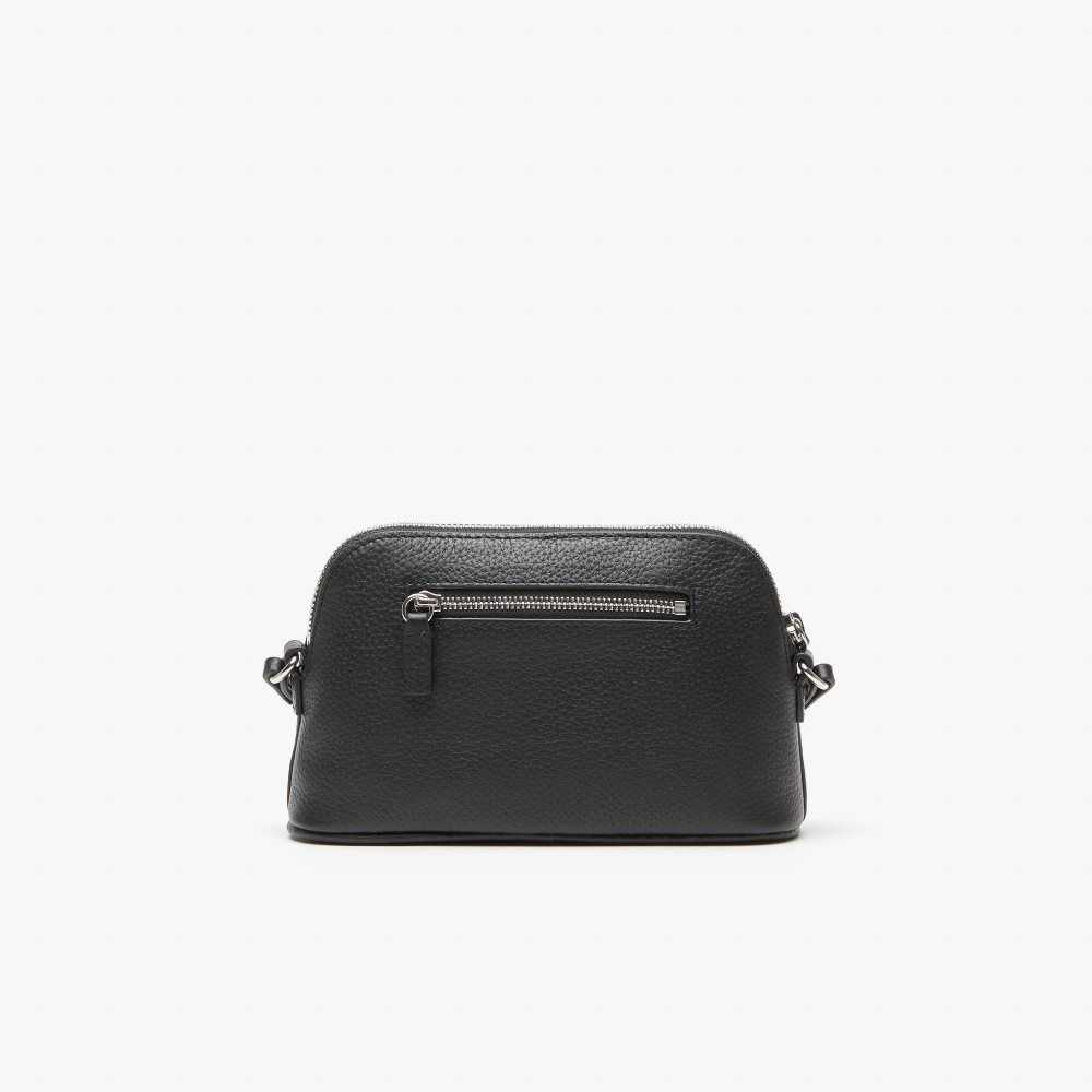 Lacoste Grained Leather Dome Crossover Bag Black | MESB-63958