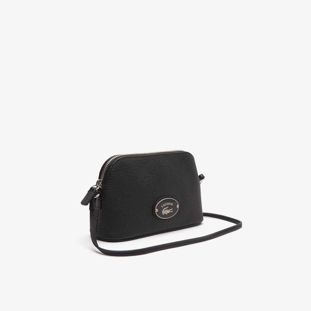 Lacoste Grained Leather Dome Crossover Bag Black | MESB-63958