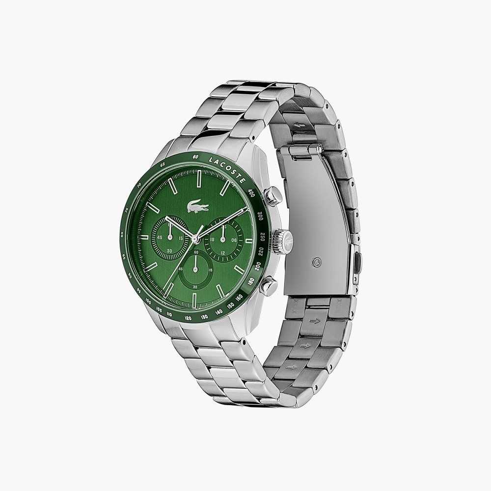 Lacoste Green Stainless Steel Strap Boston Chrono Watch Silver | RFJX-80125