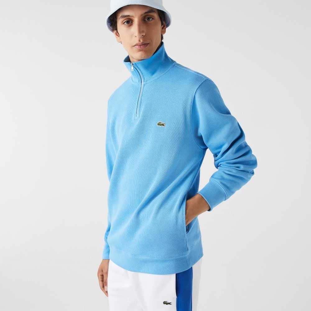 Lacoste Half Zip Cotton Sweatshirt Blue | FRVI-78130