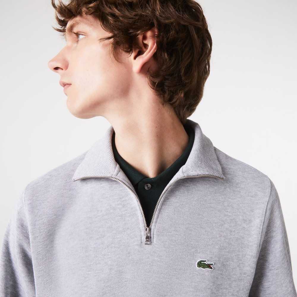 Lacoste Half Zip Cotton Sweatshirt Grey Chine | GLEX-25703