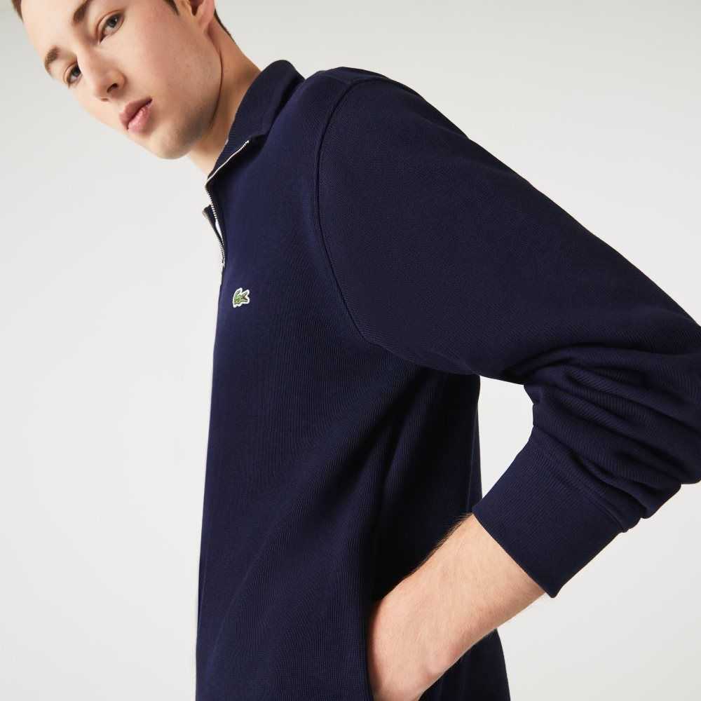 Lacoste Half Zip Cotton Sweatshirt Navy Blue | VSJI-91837
