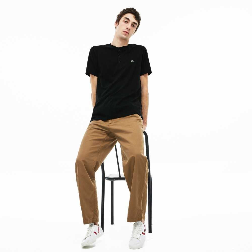 Lacoste Henley Neck Pima Cotton Jersey T-Shirt Black | FGST-41507