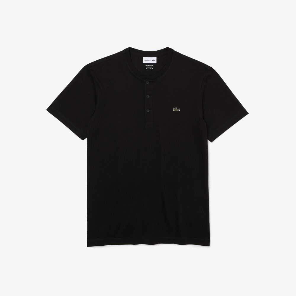 Lacoste Henley Neck Pima Cotton Jersey T-Shirt Black | FGST-41507