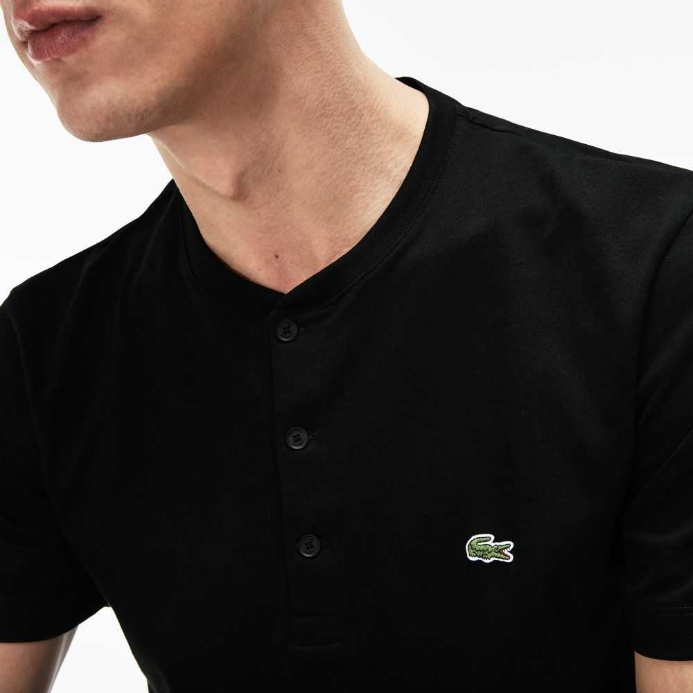 Lacoste Henley Neck Pima Cotton Jersey T-Shirt Black | FGST-41507