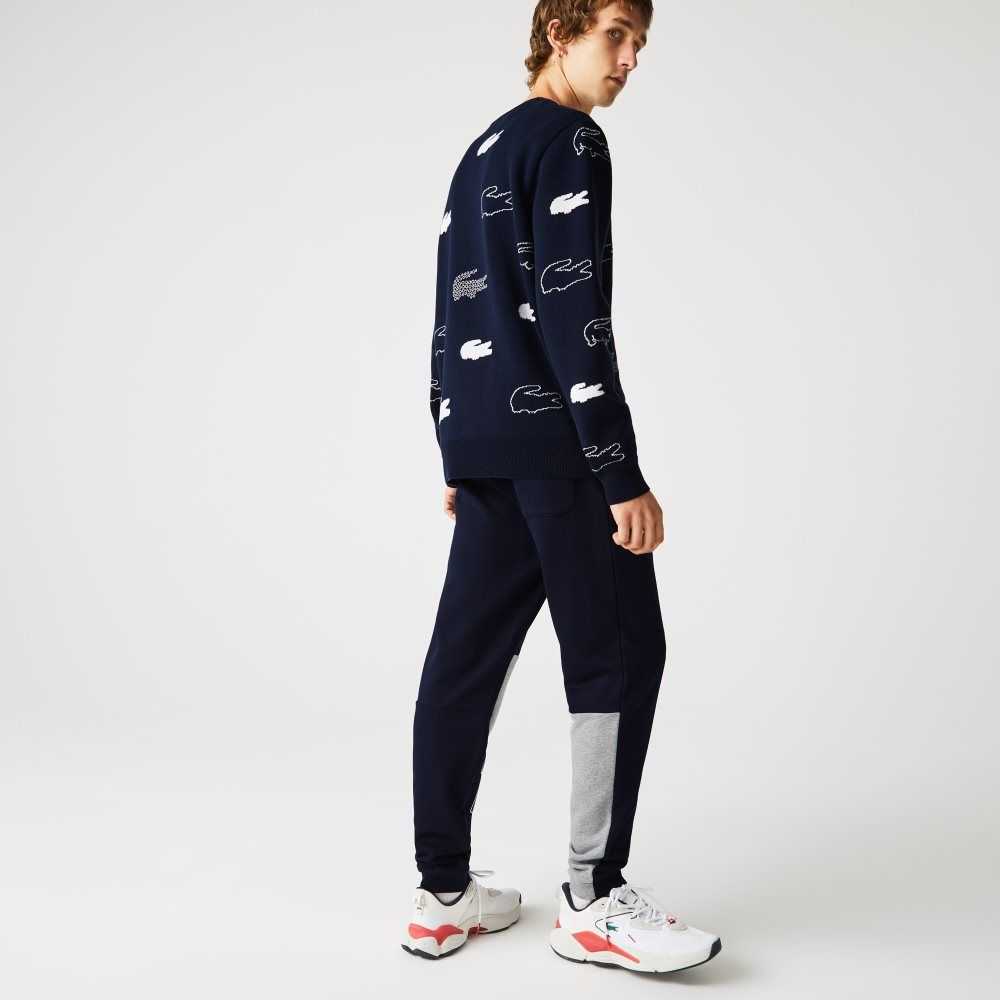 Lacoste Heritage Destructured Branding Cotton Fleece Jogging Pants Navy Blue | JKCE-61307