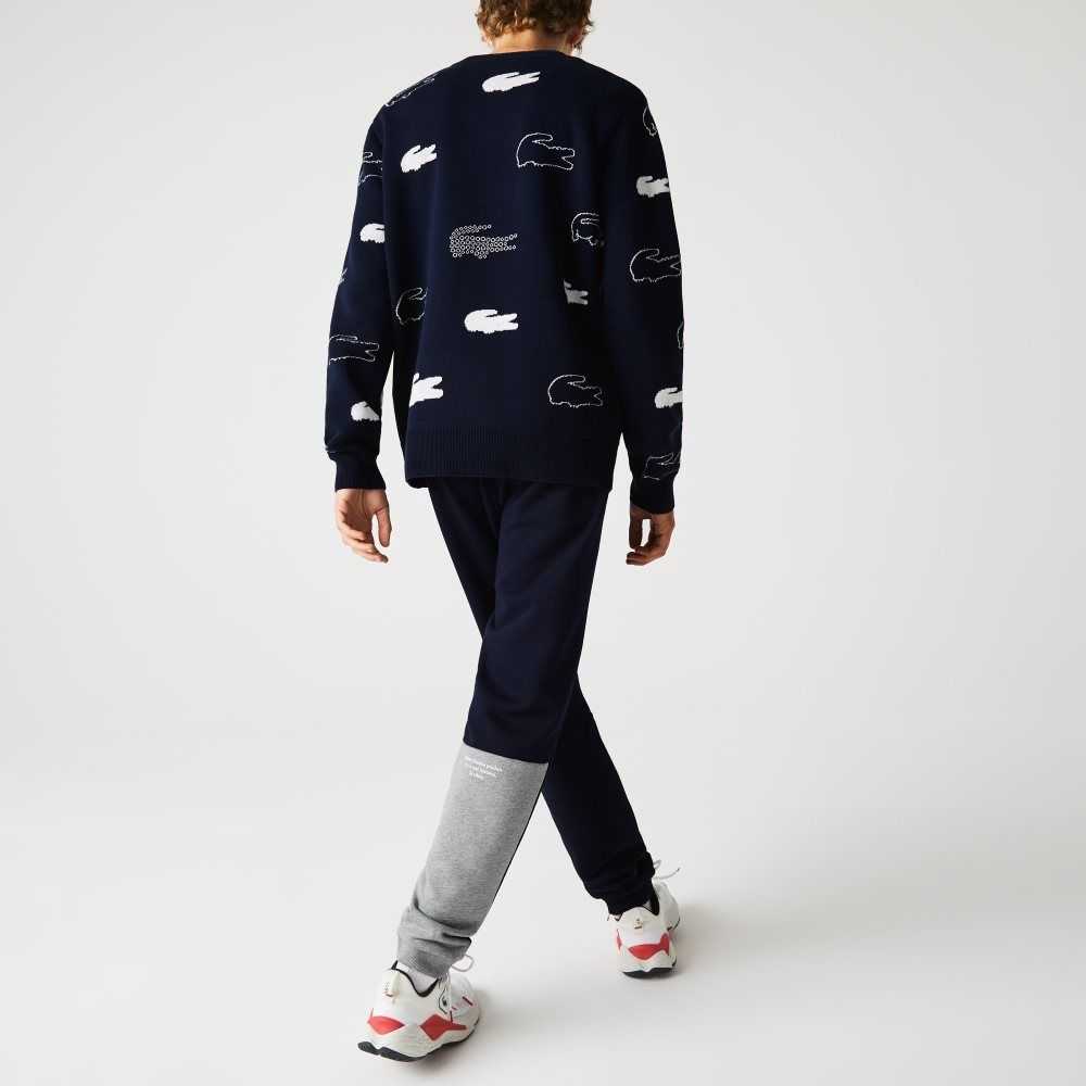 Lacoste Heritage Destructured Branding Cotton Fleece Jogging Pants Navy Blue | JKCE-61307