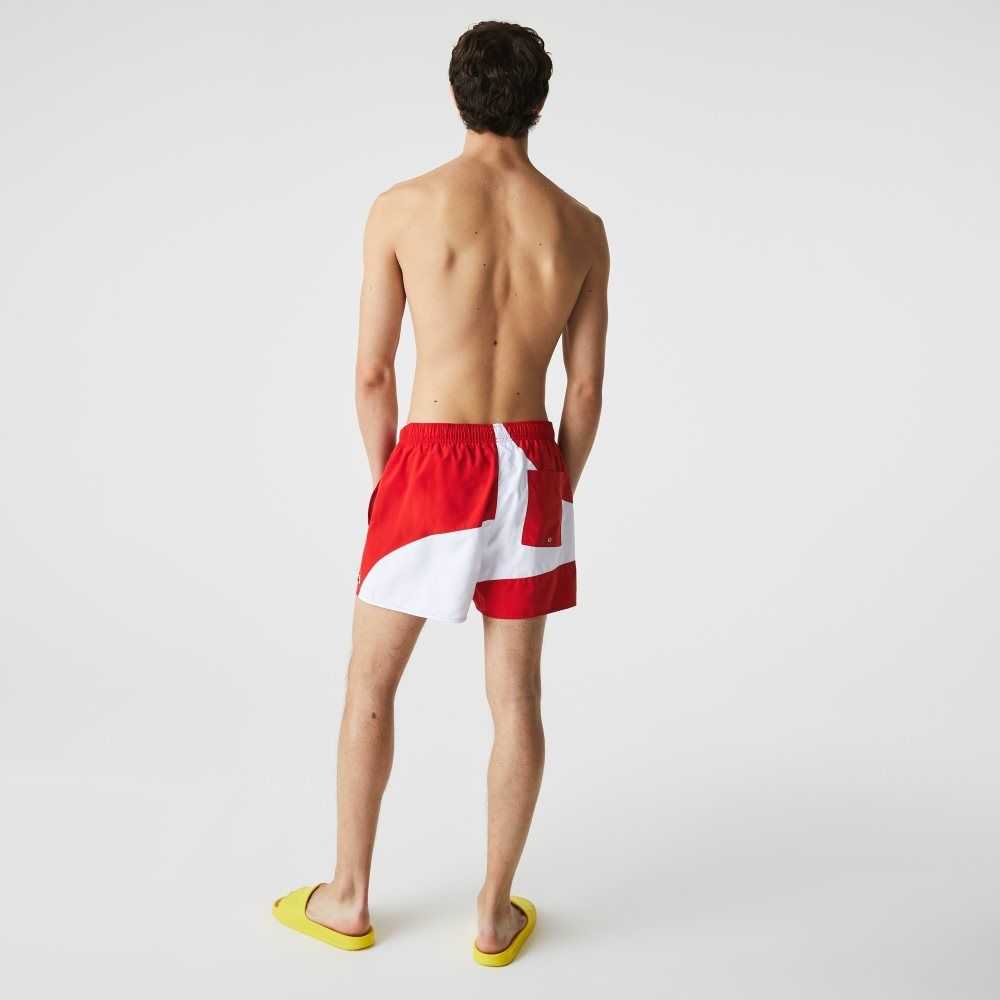 Lacoste Heritage Graphic Patch Light Swimming Trunks Red / White | QRSD-07849