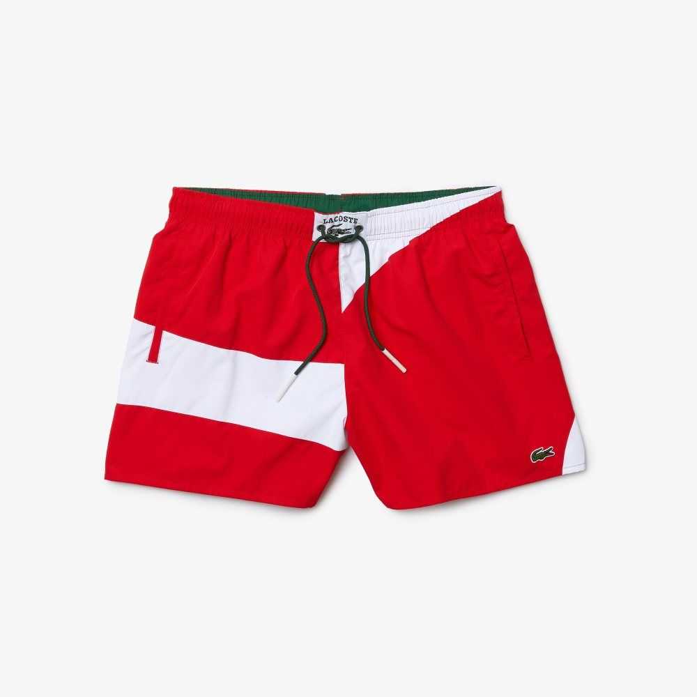 Lacoste Heritage Graphic Patch Light Swimming Trunks Red / White | QRSD-07849