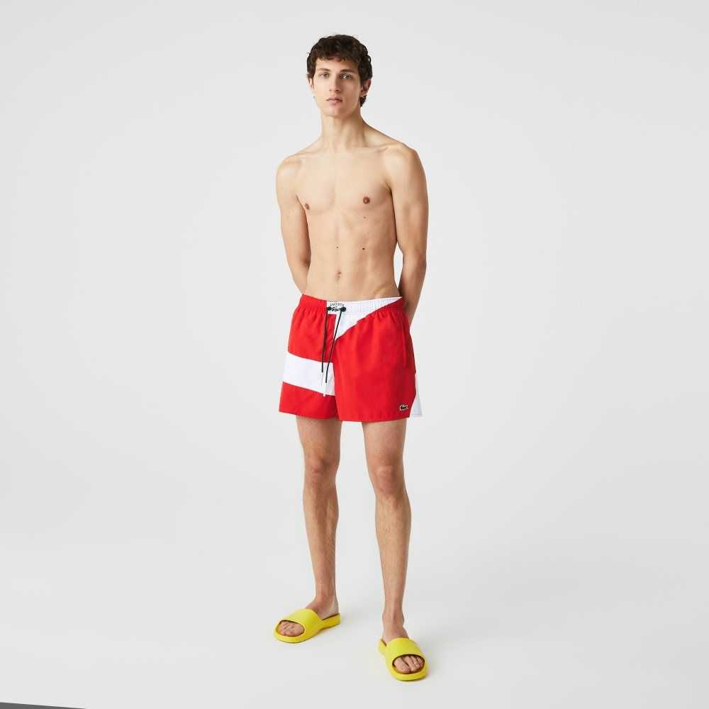 Lacoste Heritage Graphic Patch Light Swimming Trunks Red / White | QRSD-07849