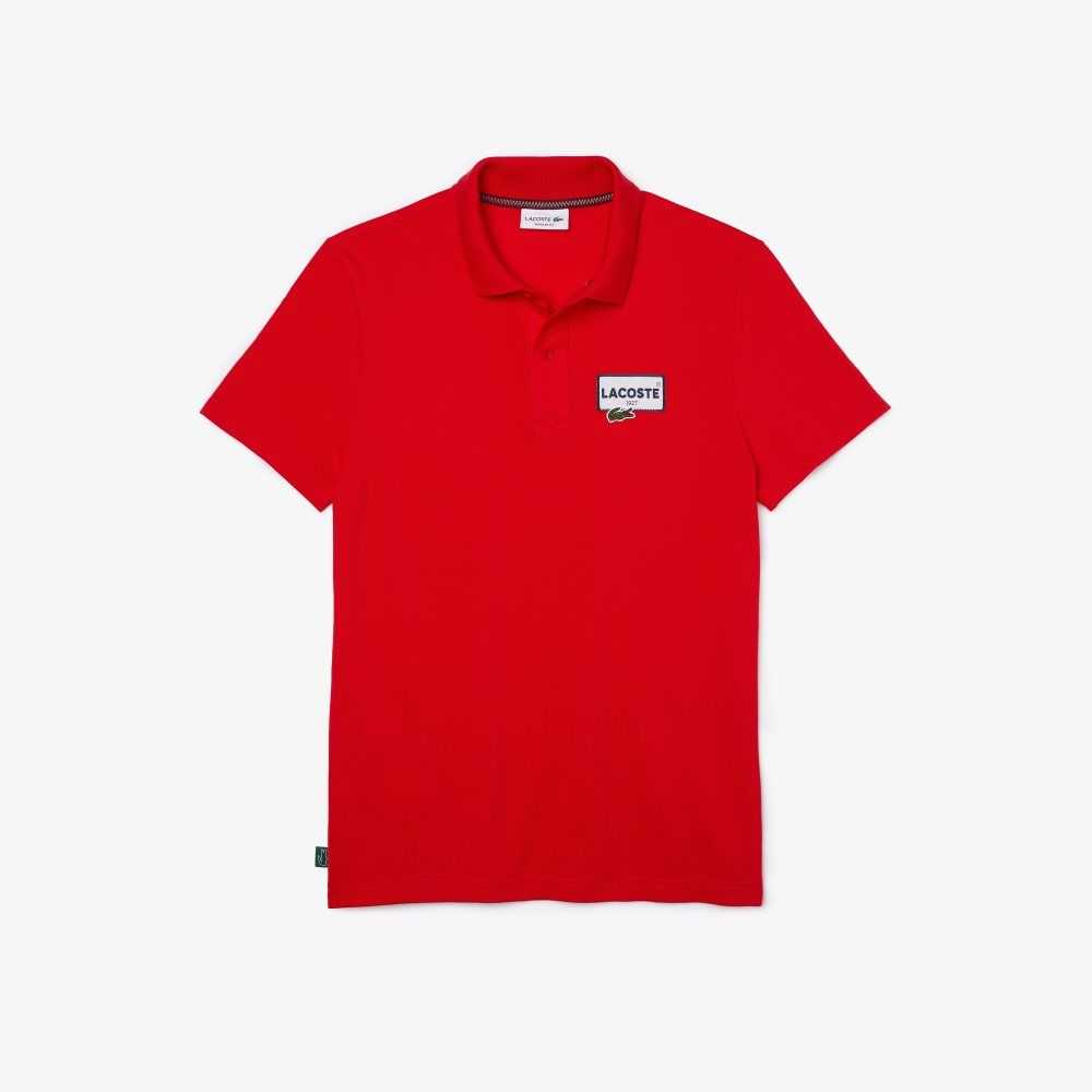 Lacoste Heritage Regular Fit Badge Cotton Pique Polo Red | FCNR-46503