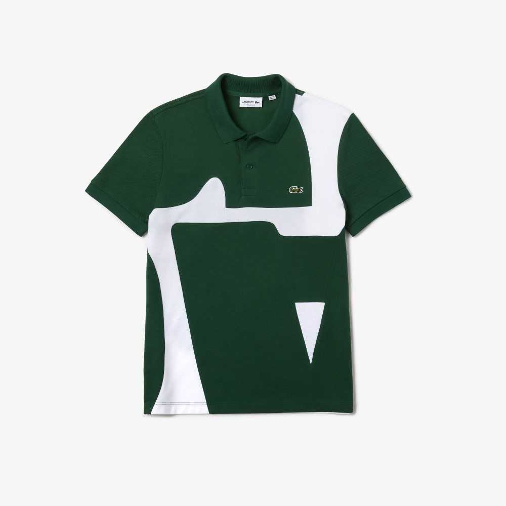 Lacoste Heritage Regular Fit Print Cotton Pique Polo Green / White | GIXB-86375