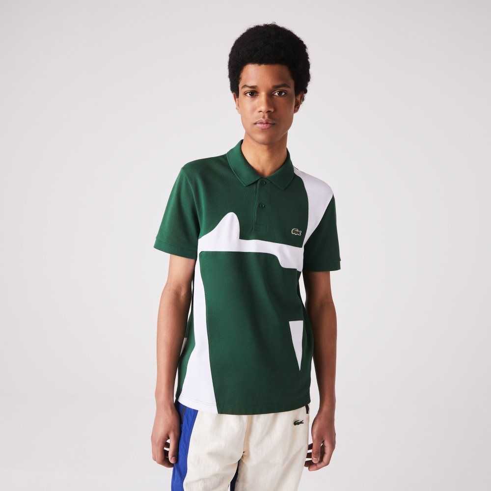 Lacoste Heritage Regular Fit Print Cotton Pique Polo Green / White | GIXB-86375