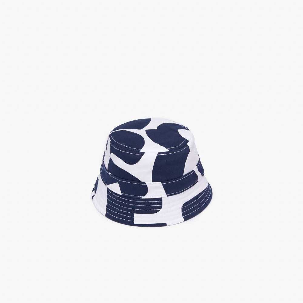 Lacoste Heritage Reversible Print Or Solid Cotton Bucket Hat Navy Blue / White | NTBH-81260