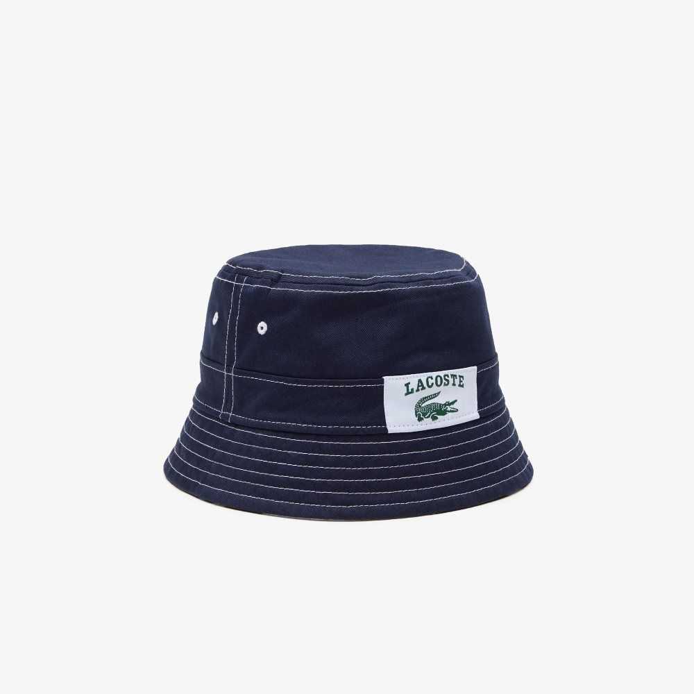 Lacoste Heritage Reversible Print Or Solid Cotton Bucket Hat Navy Blue / White | NTBH-81260