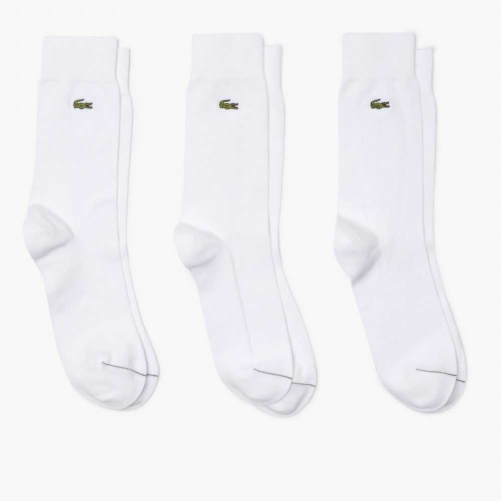 Lacoste High-Cut Cotton Pique Socks 3-Pack White | AERB-36790