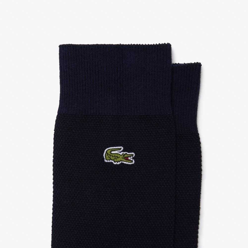 Lacoste High-Cut Cotton Pique Socks 3-Pack Navy Blue | AHYT-28103